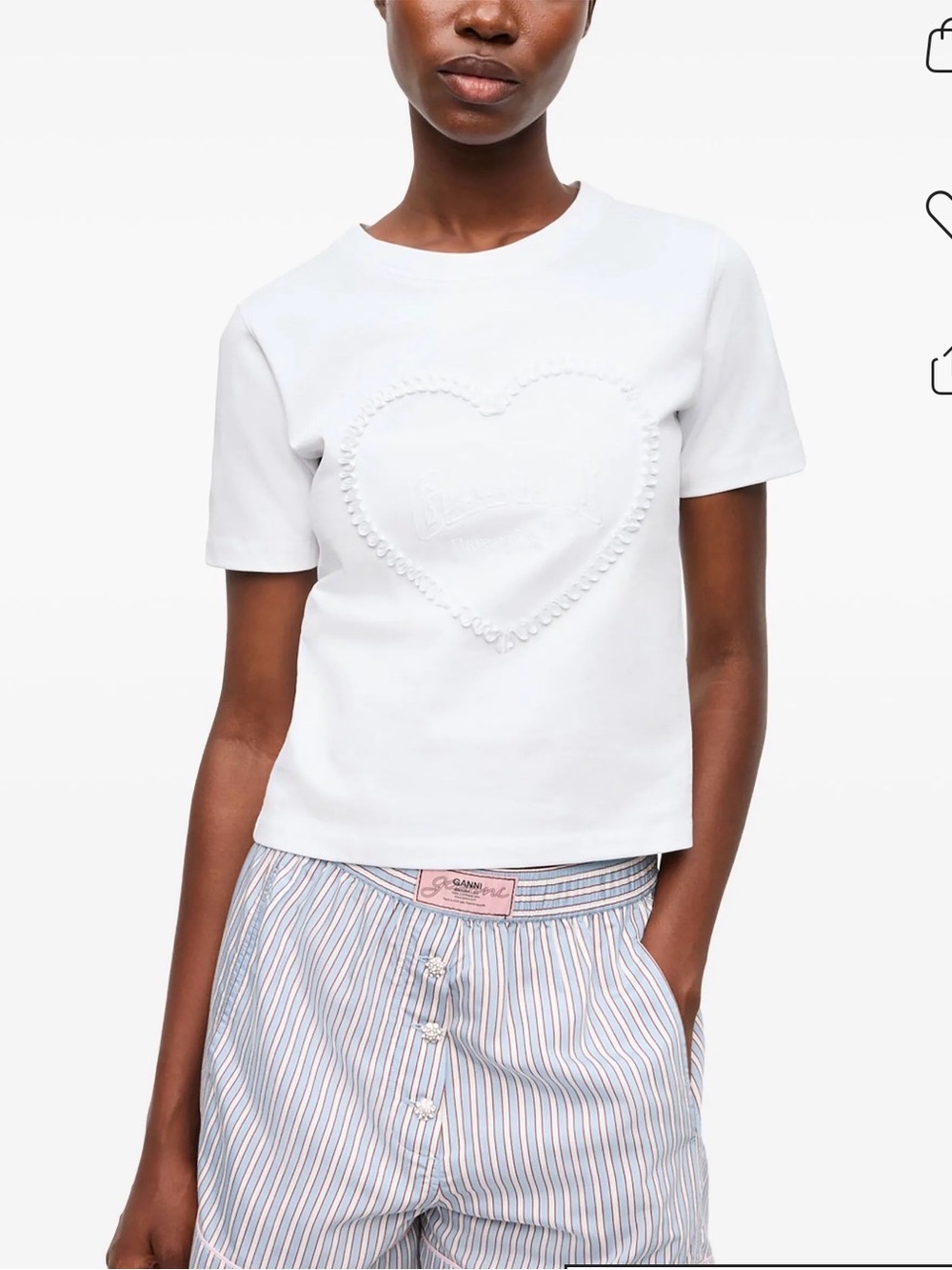 Ganni white Cropped Heart Tshirt
